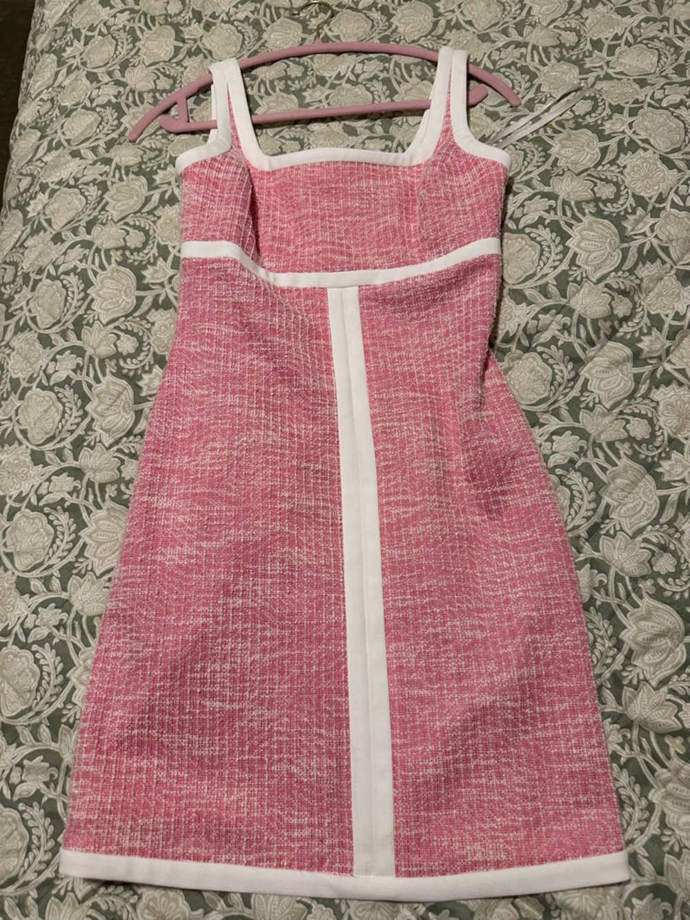 Karl Lagerfeld Pink Tweed Mini Dress with White Trim